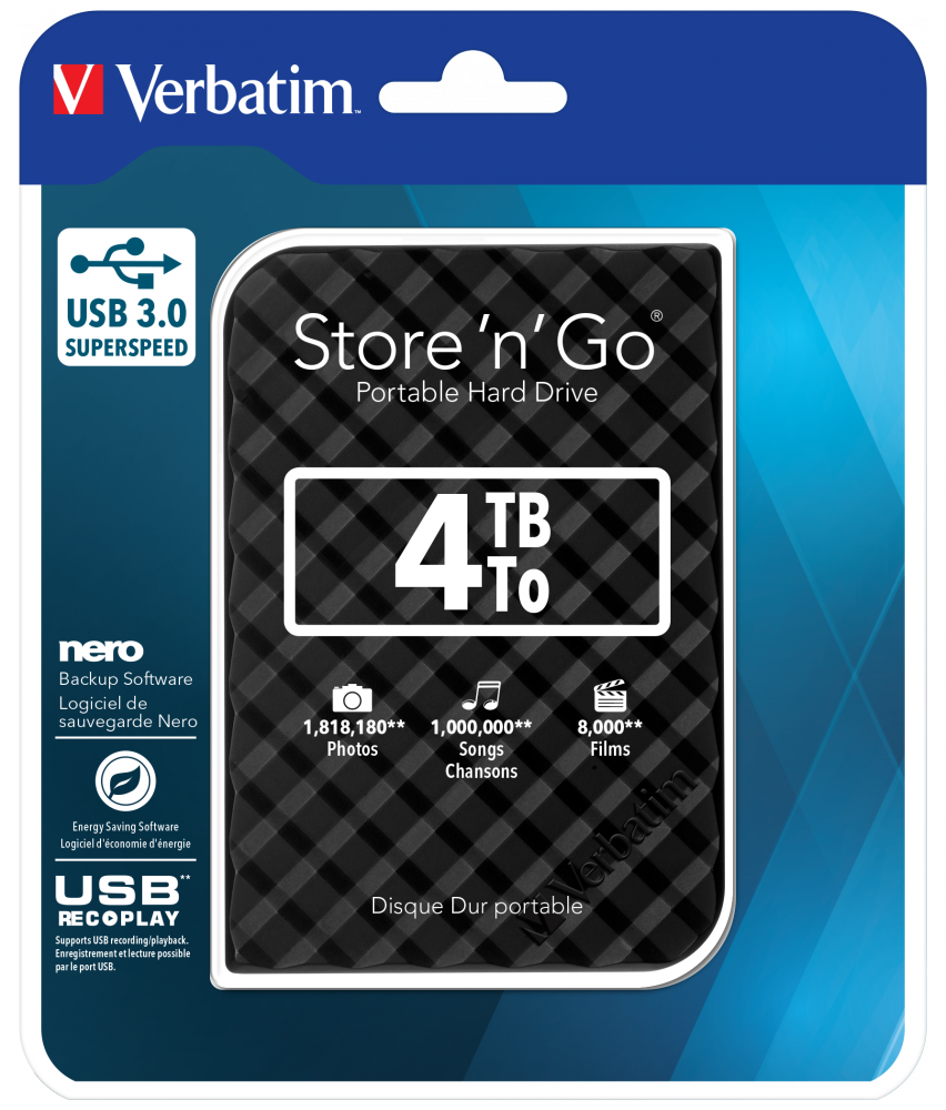 Verbatim Store n Save Gen2 4 TB Disque dur externe 3,5 USB 3.2 (1è gén.)  (USB 3.0) noir 47685 - Disques durs externes - Achat & prix