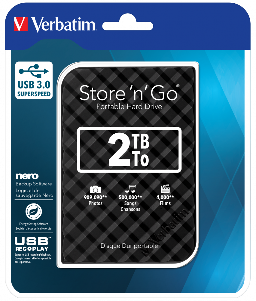 'n' Go USB 3.0 bærbar harddisk 2TB sort | Store Go USB | Verbatim Online Shop