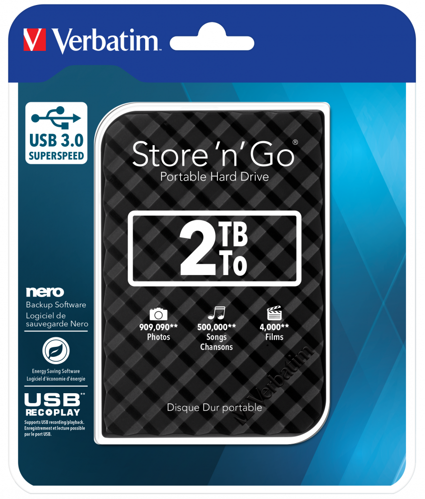 Store´n´Go 2 5 2TB USB 3.0 SILVER Verbatim Store ''n'' Go Portable - Disque  dur - 2 To - externe (portable) - USB 3.0 - 5400 tours/min - argent