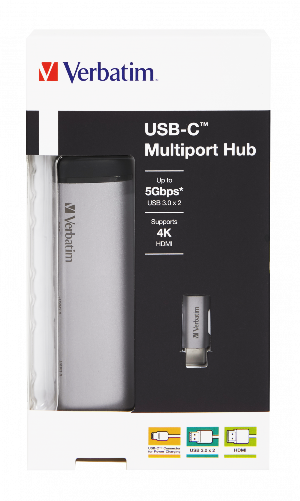 Hub USB VERBATIM USB-C 4x PORT USB GEN 01+ Affichage Led - Gris