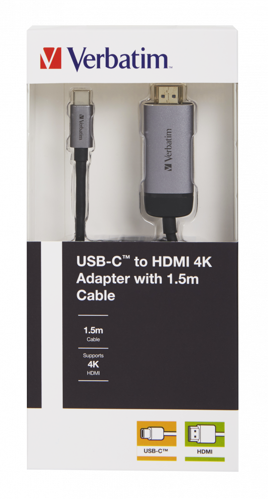 Adapter USB-C™ do HDMI 4K z przewodem o długości 1,5 m firmy Verbatim