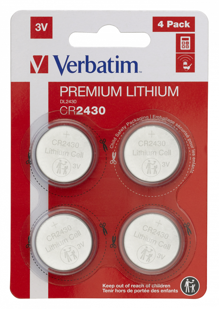Pile au lithium CR2430 3V (pack de 4), Piles bouton au lithium