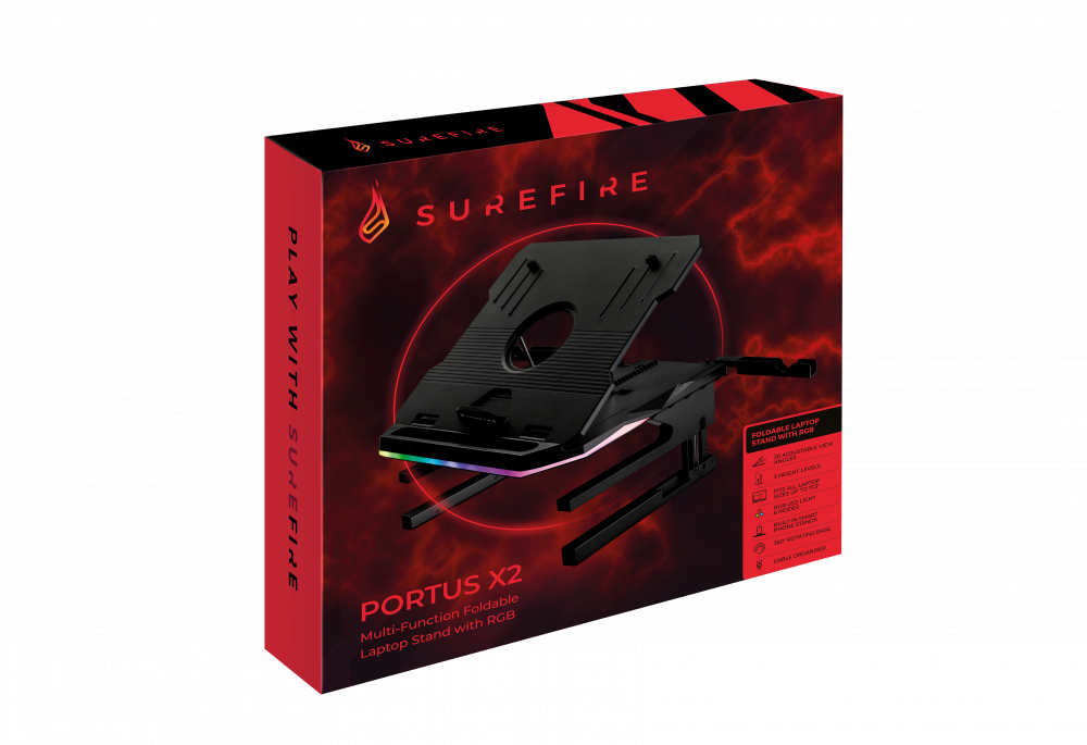 SUPPORT DE REFROIDISSEMENT GAMING SUREFIRE PORTUS X2 AVEC ÉCLAIRAGE RVB